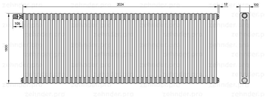 Схема (чертеж) Радиатор Zehnder Charleston 3180/44 №V011 Technoline TL